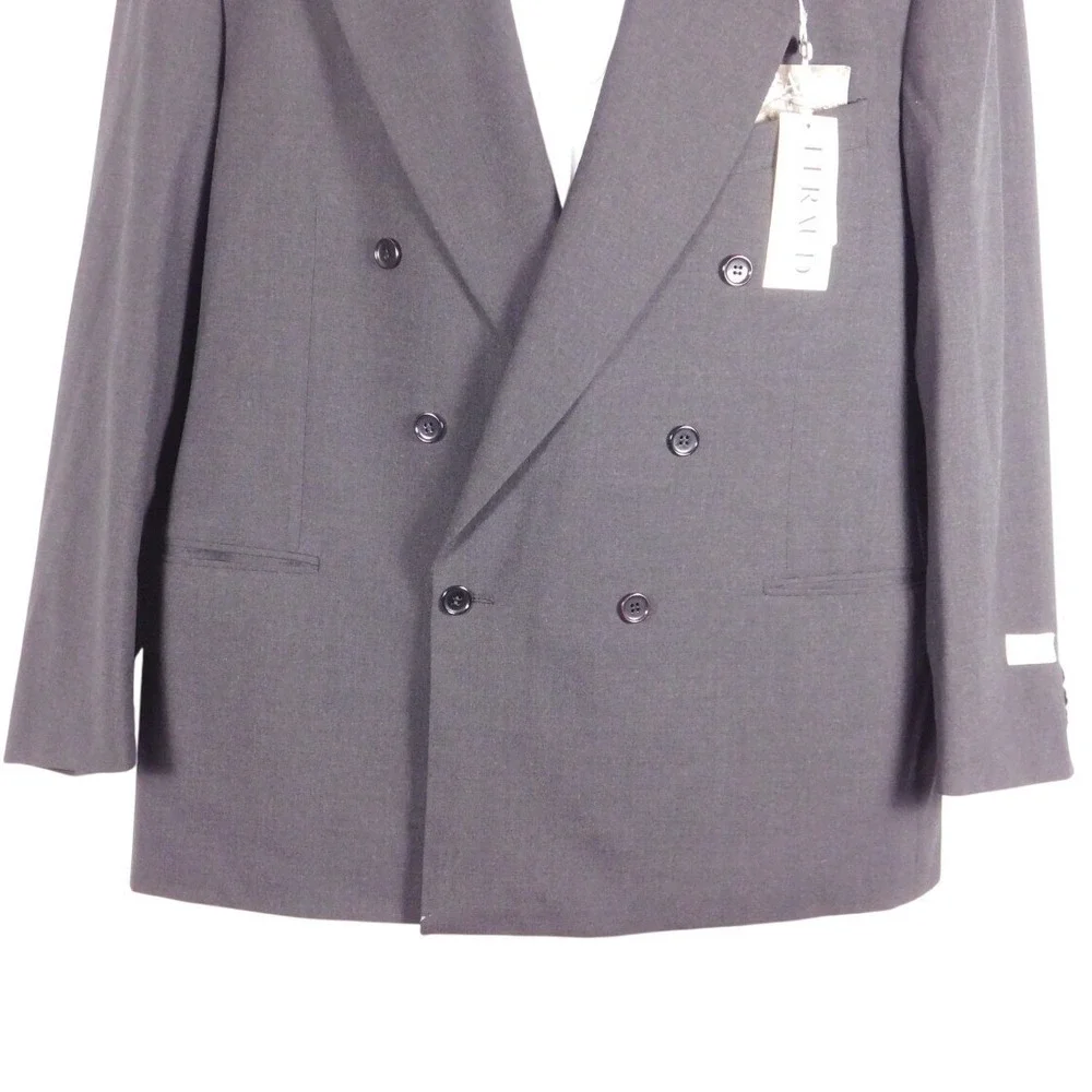 FERAUD Paris Double Breasted‎ Wool Blend Suit Jacket Blazer Dark Gray Sz 44 D31